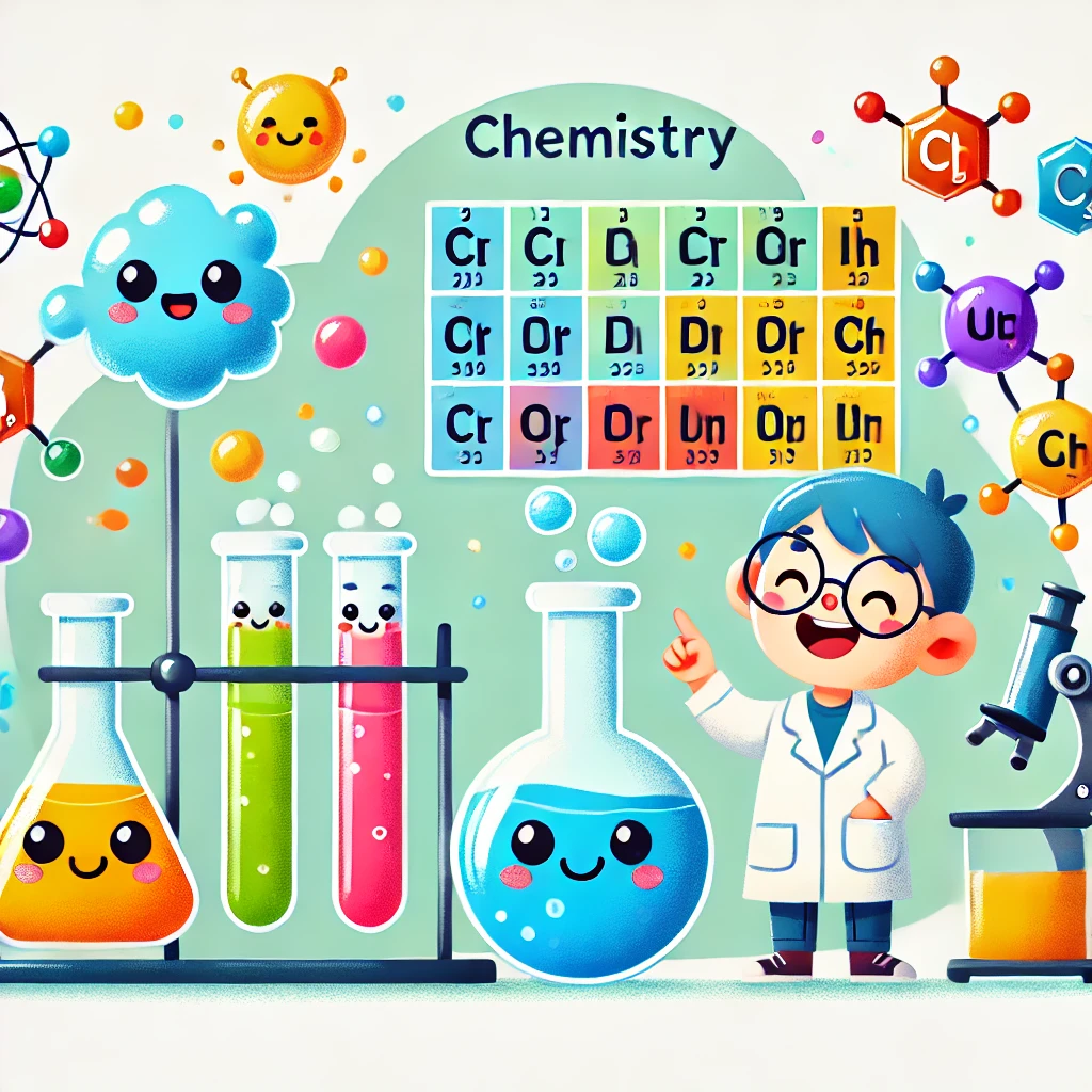 dall·e 2025 11 16 16.55.38 create a colorful, child friendly chemistry illustration for children aged 10–13. show a playful science lab scene with cute cartoon style elements s